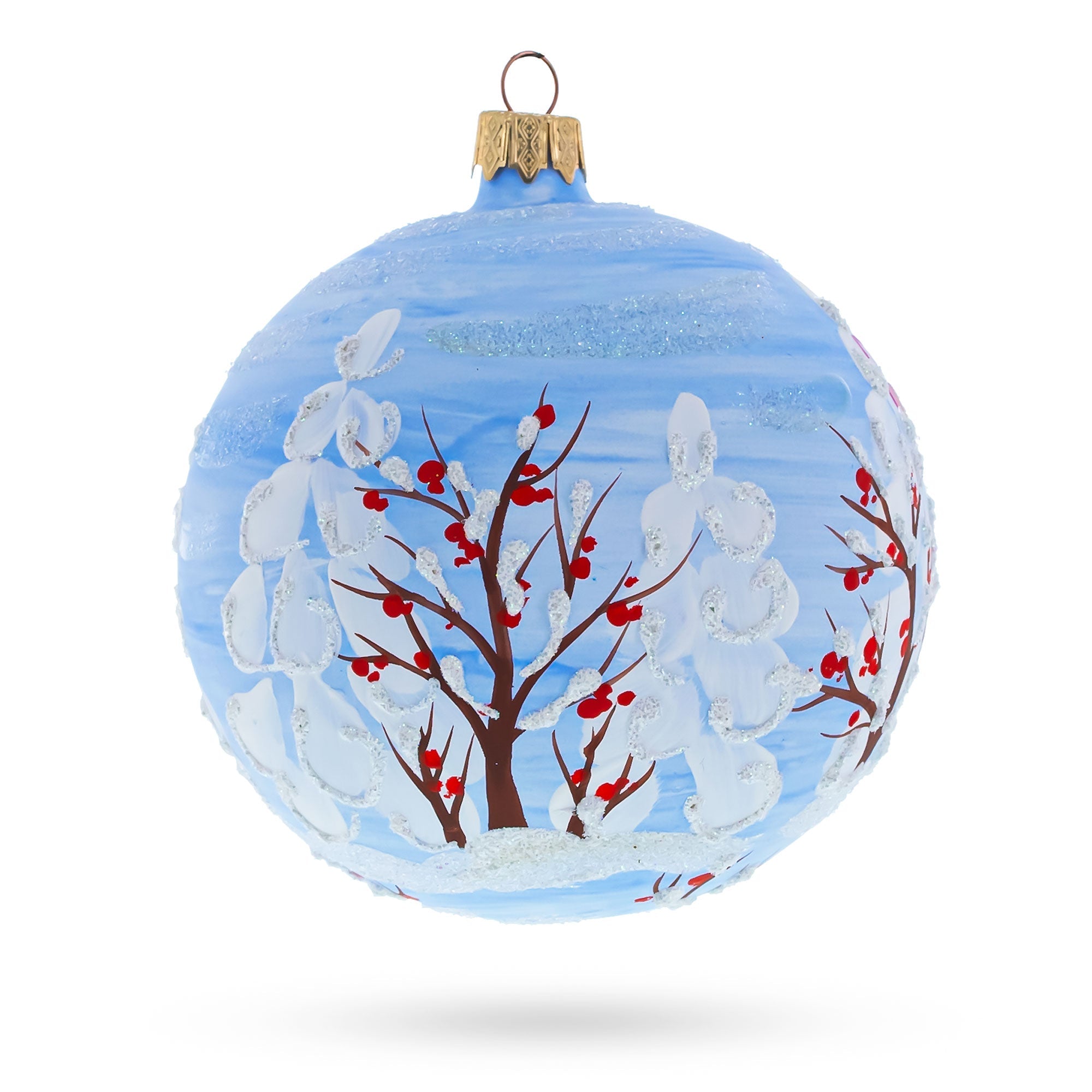 Two Pigs with Gifts Glass Ball Christmas Ornament 4 Inches