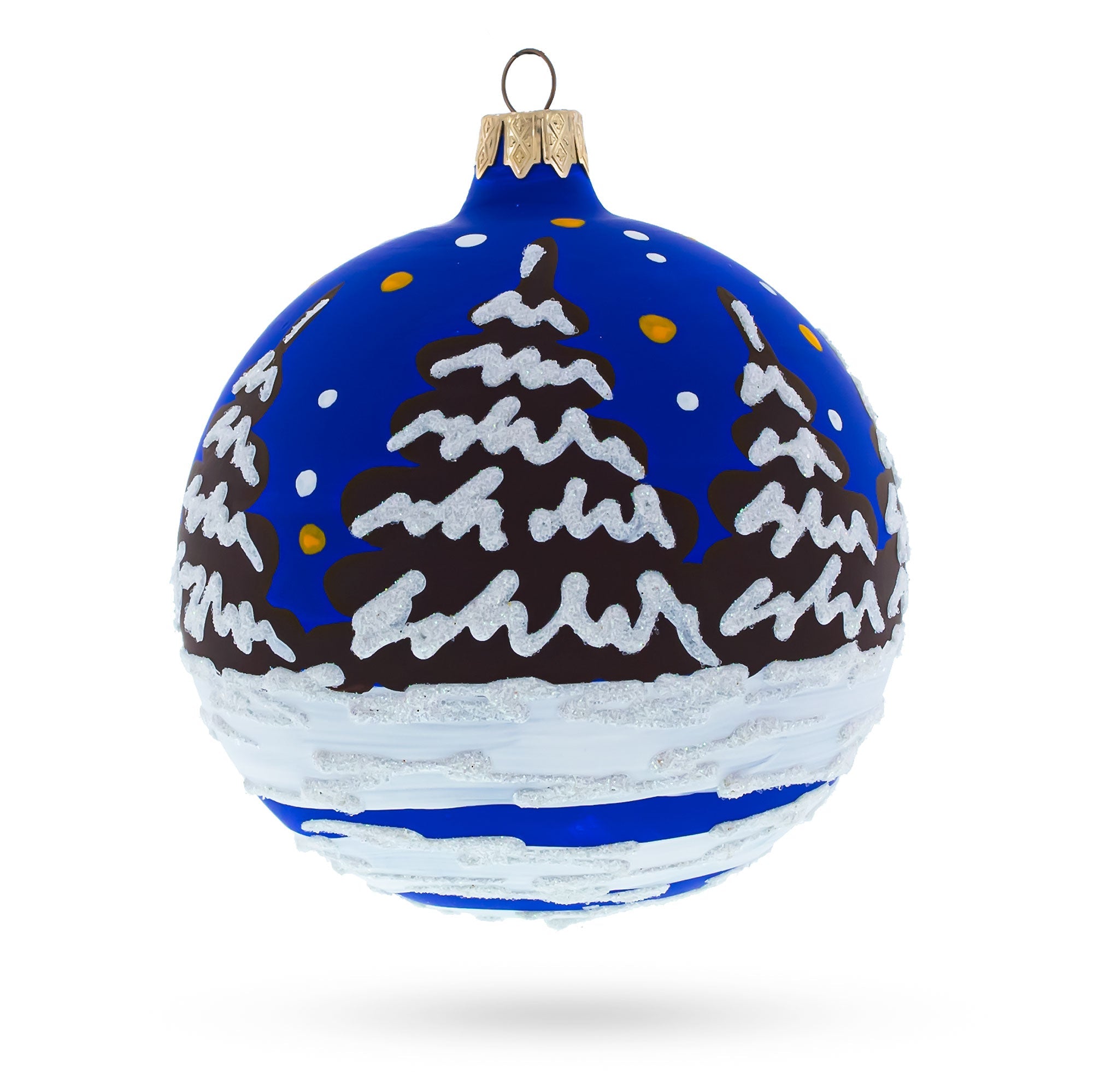 Bear Skiing with Snowman and USA Flag Glass Ball Christmas Ornament 4 Inches