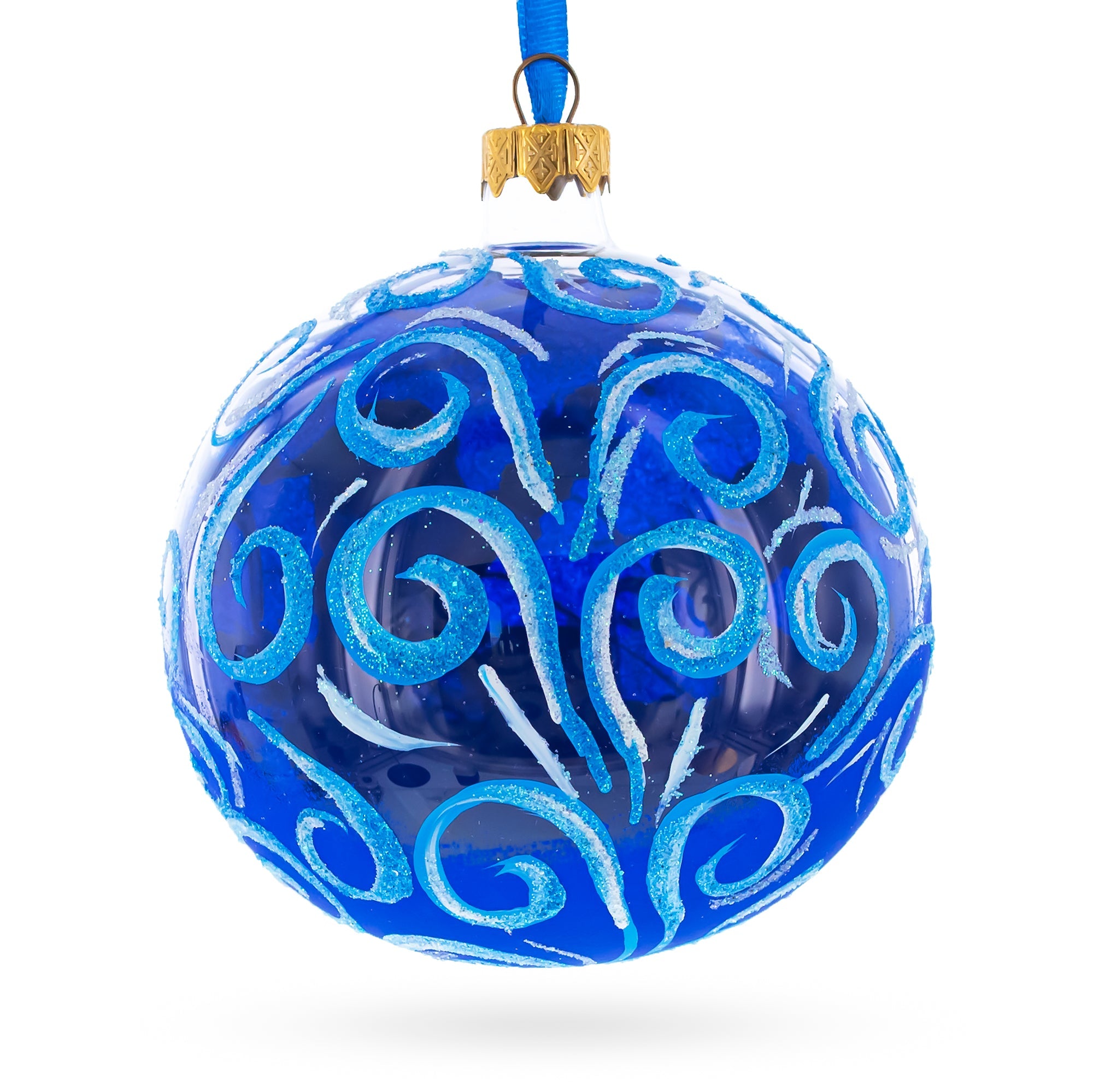 Jolly Santa Riding Sleigh with Reindeer Glass Ball Christmas Ornament 4 Inches