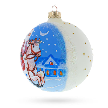 Santa Riding Horse Laden with Gifts Glass Ball Christmas Ornament 4 Inches