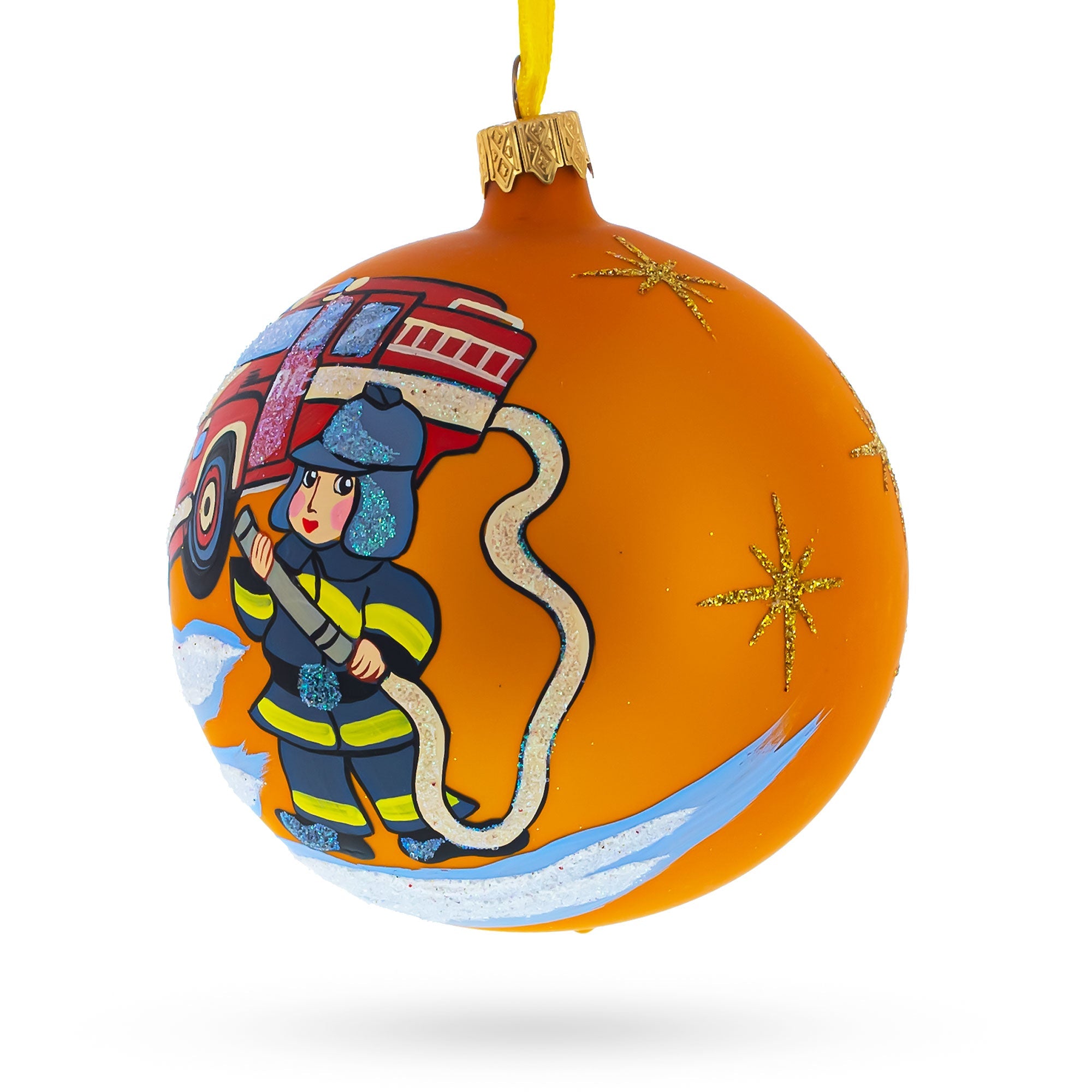 Little Fireman Glass Ball Christmas Ornament 4 Inches