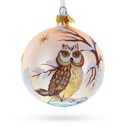 Owl in Snowy Winter Landscape Glass Ball Christmas Ornament 4 Inches