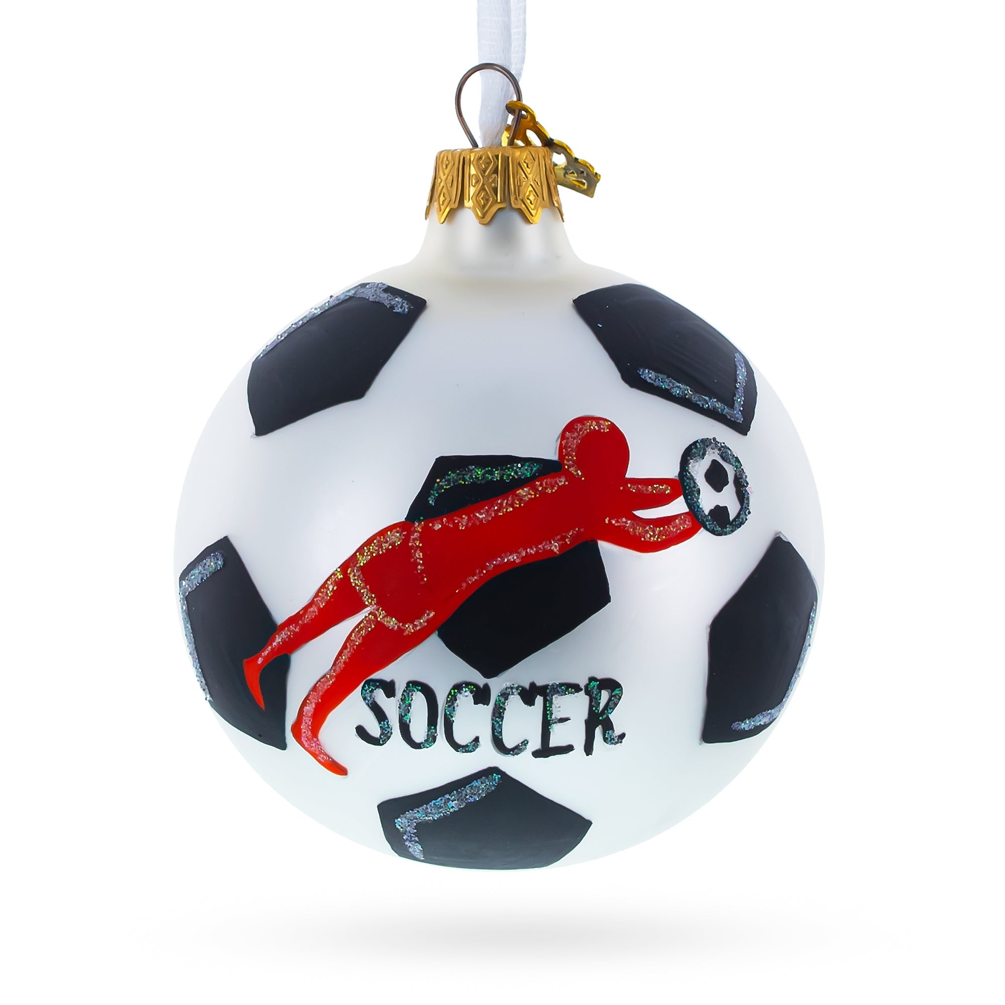 Soccer Player in Action Glass Ball Christmas Sports Ornament 3.25 Inches