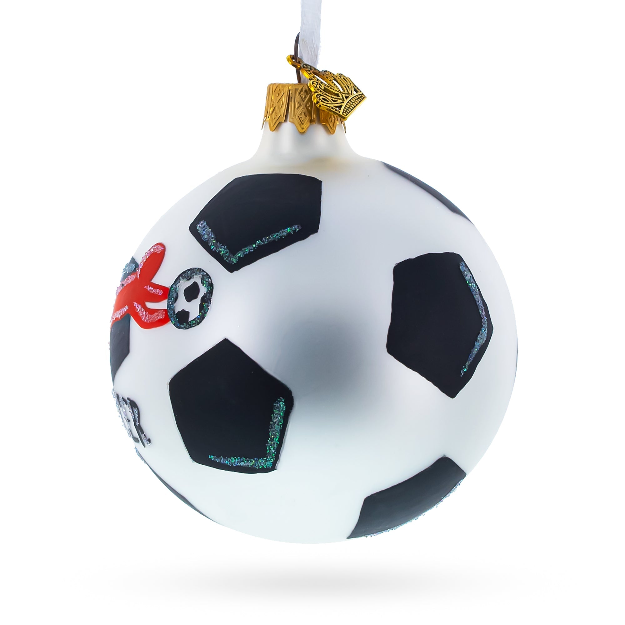 Soccer Player in Action Glass Ball Christmas Sports Ornament 3.25 Inches