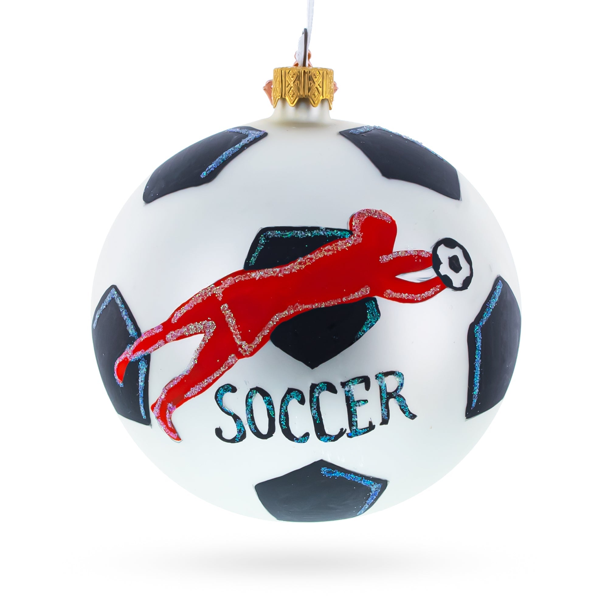 Soccer Player in Action Glass Ball Christmas Sports Ornament 4 Inches