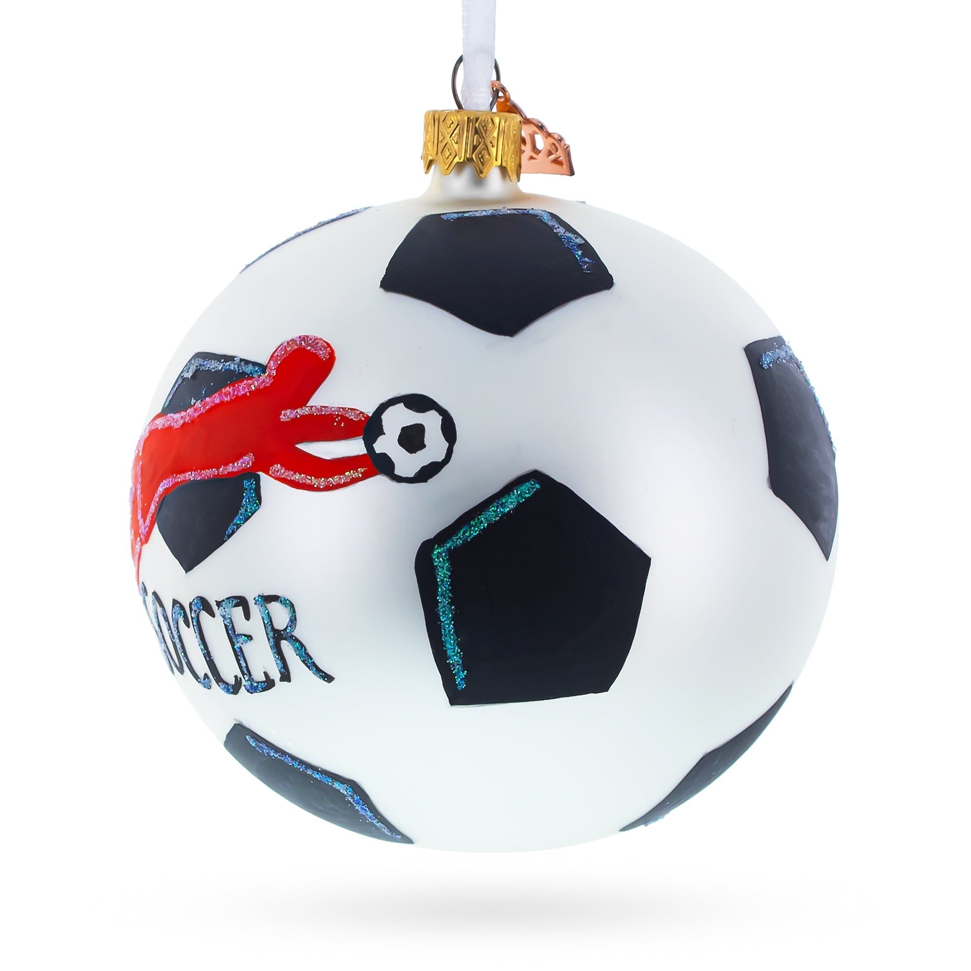 Soccer Player in Action Glass Ball Christmas Sports Ornament 4 Inches