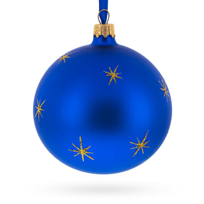 Hockey Player in Action on Blue Glass Ball Christmas Sports Ornament 4 Inches