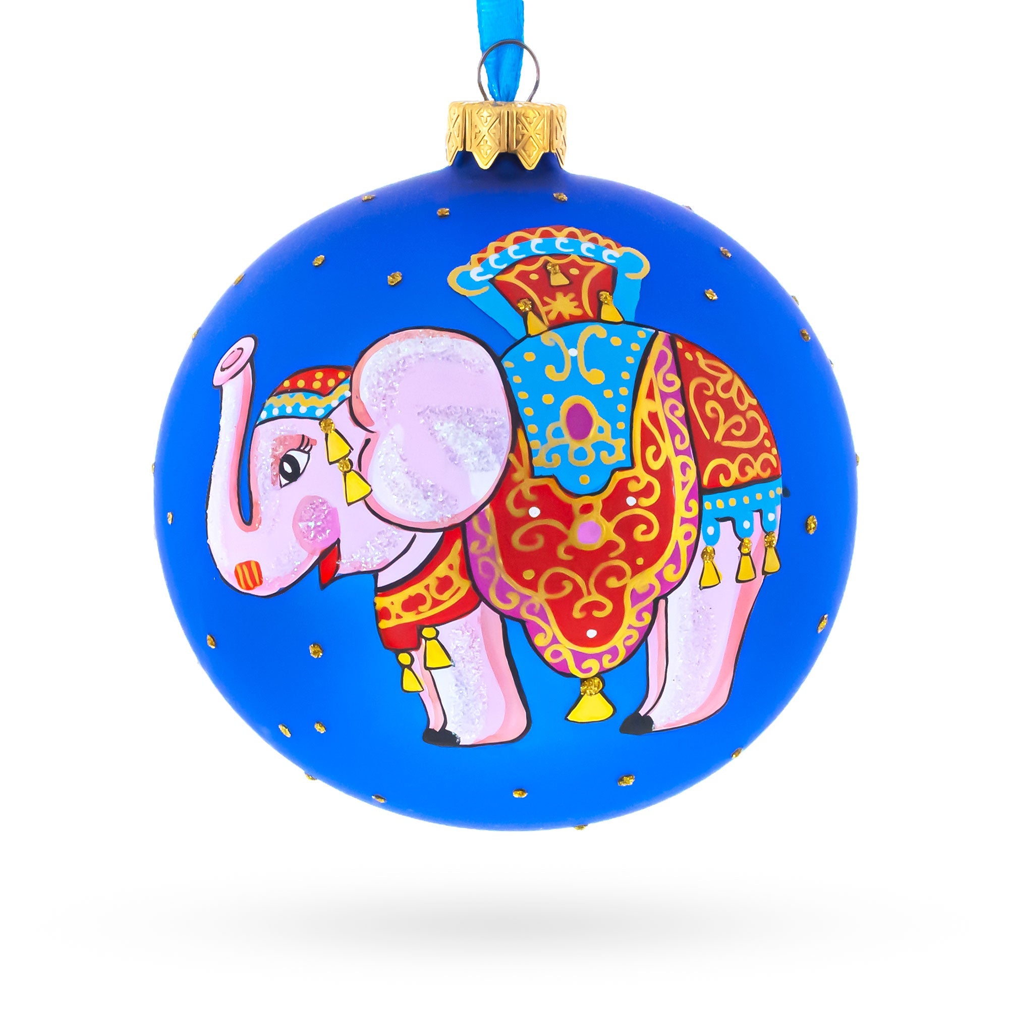 Circus Elephant Performer on Dazzling Glass Ball Christmas Ornament 4 Inches