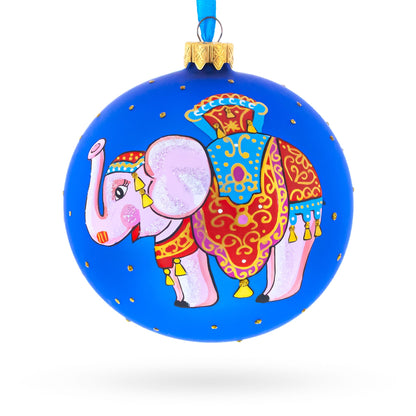 Circus Elephant Performer on Dazzling Glass Ball Christmas Ornament 4 Inches