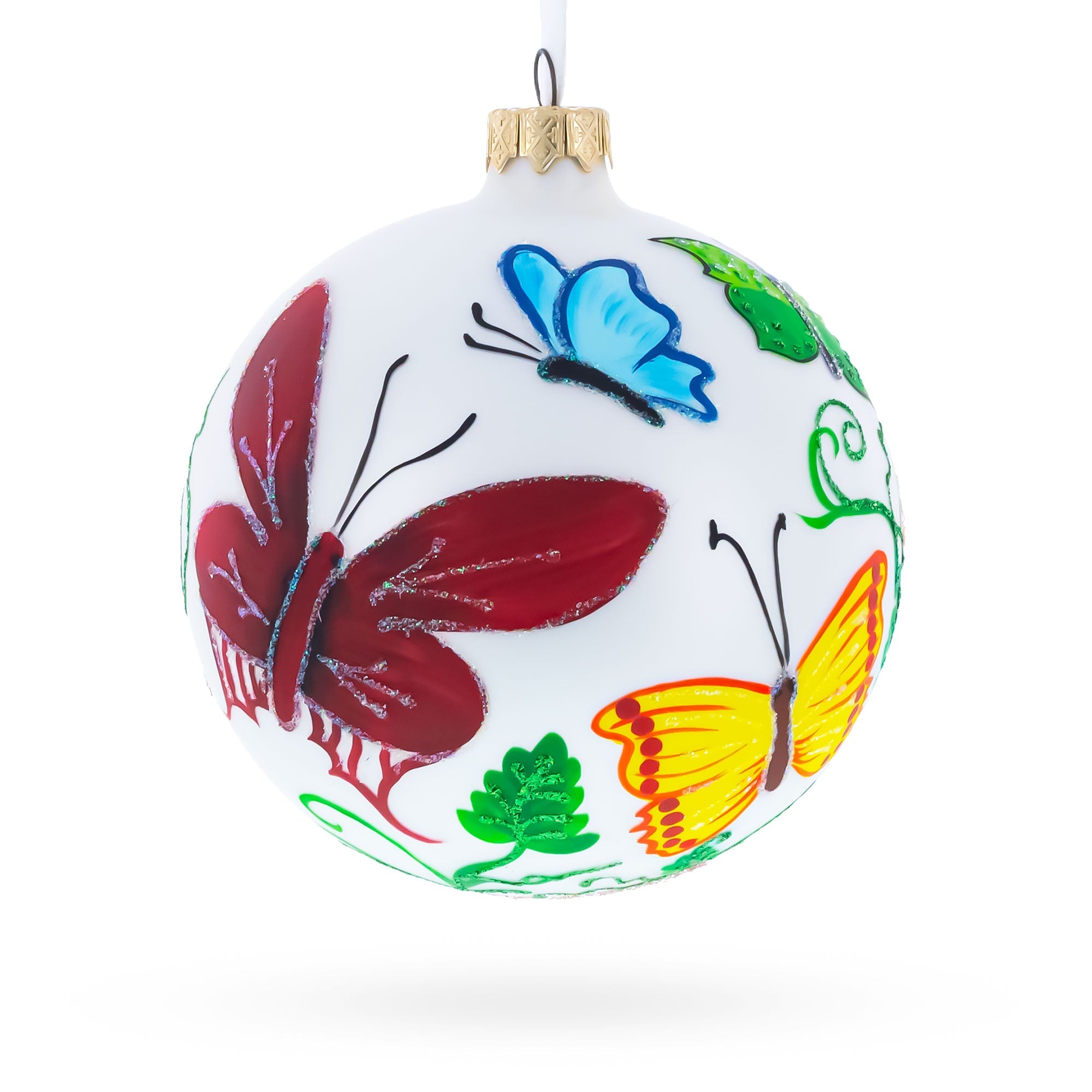 Delicate Butterflies on Glass Ball Christmas Ornament 4 Inches