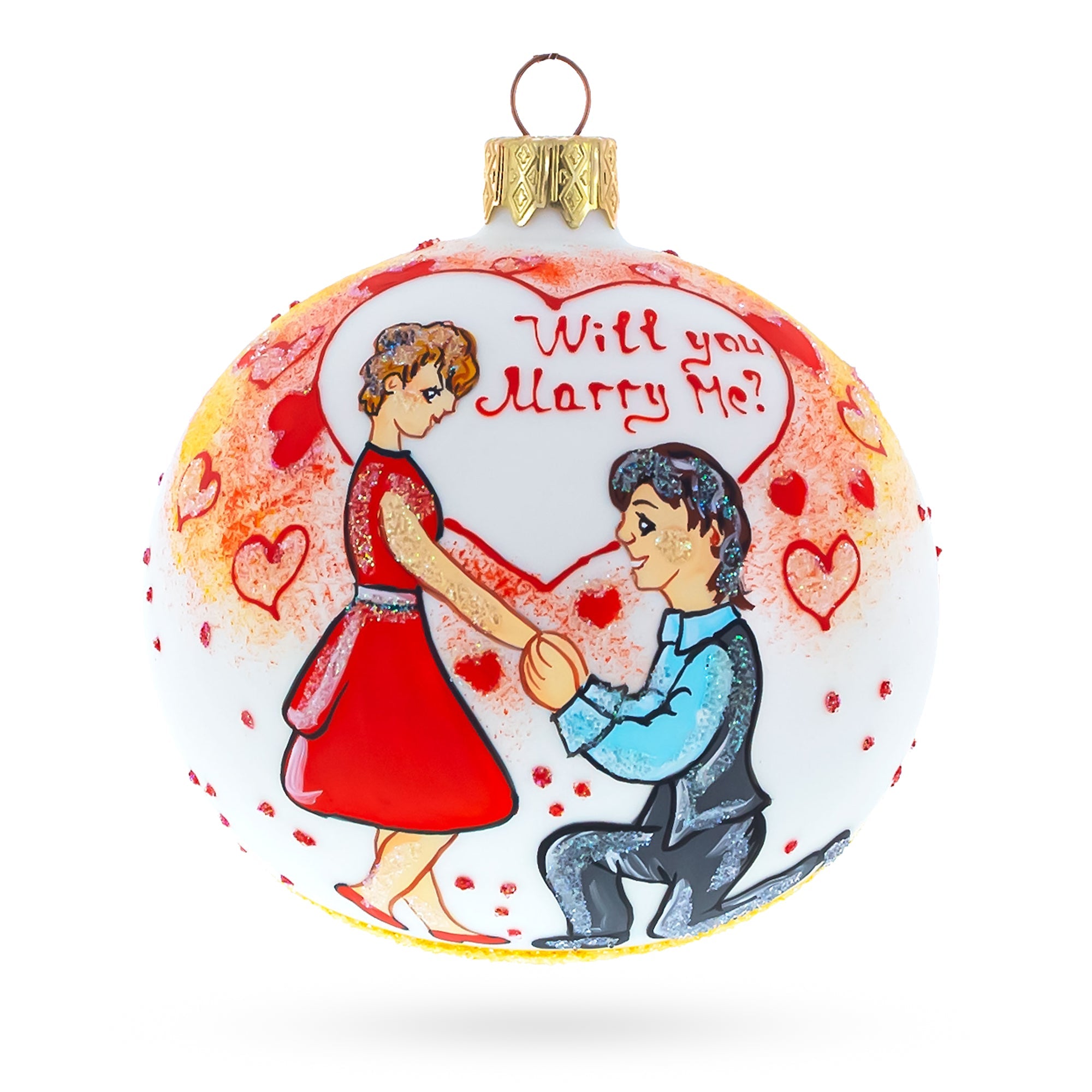Proposal 'Will You Marry Me?' Glass Ball Christmas Ornament 3.25 Inches