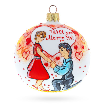 Proposal 'Will You Marry Me?' Glass Ball Christmas Ornament 3.25 Inches
