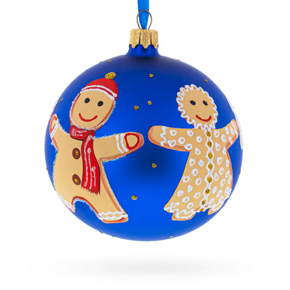 Gingerbread Family with Candy Cane Glass Ball Christmas Ornament 4 Inches