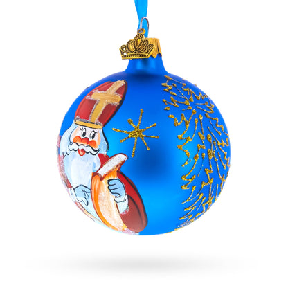 St. Nicholas Reviewing His Gift List Glass Ball Christmas Ornament 3.25 Inches