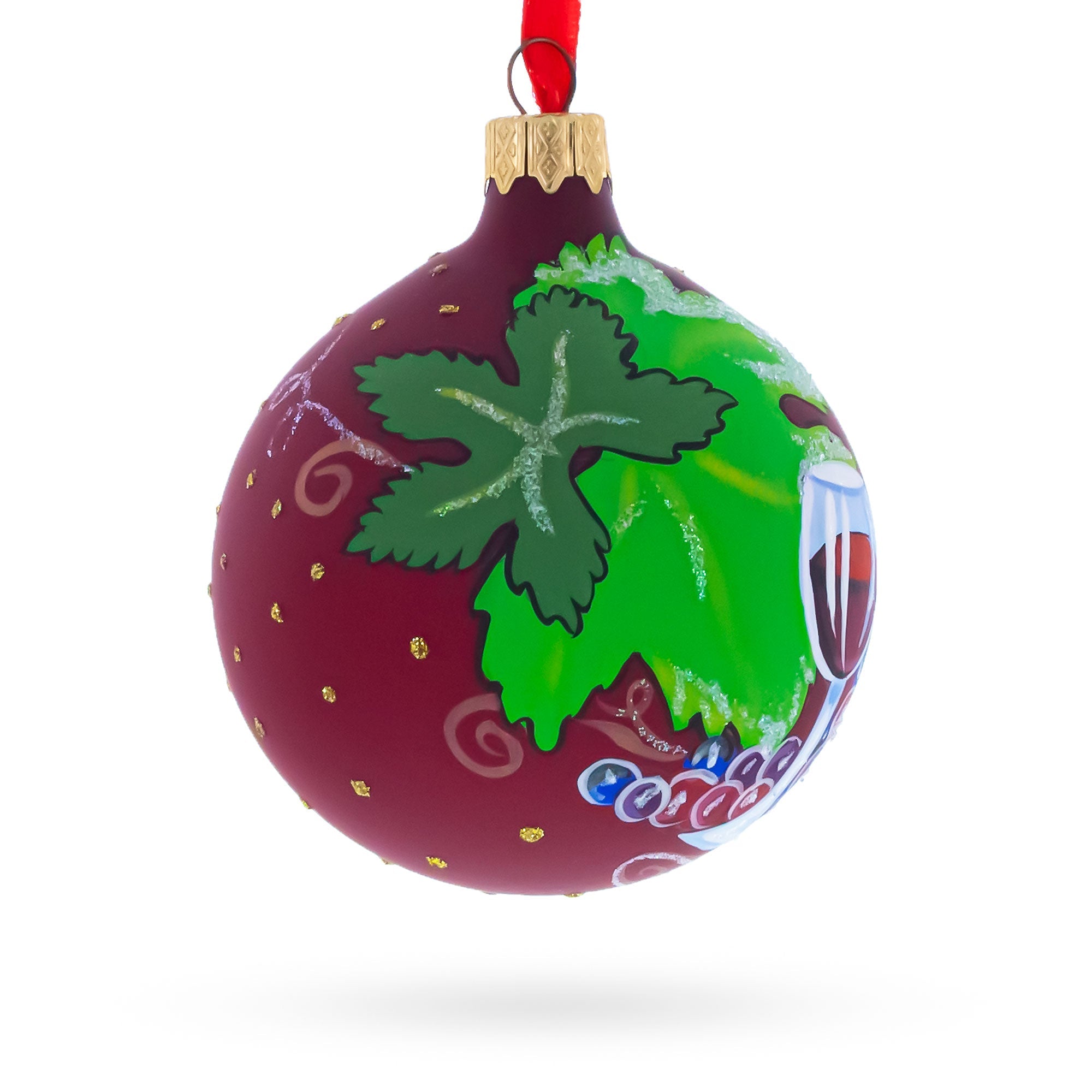 Red Wine Bottle Glass Ball Christmas Ornament 3.25 Inches