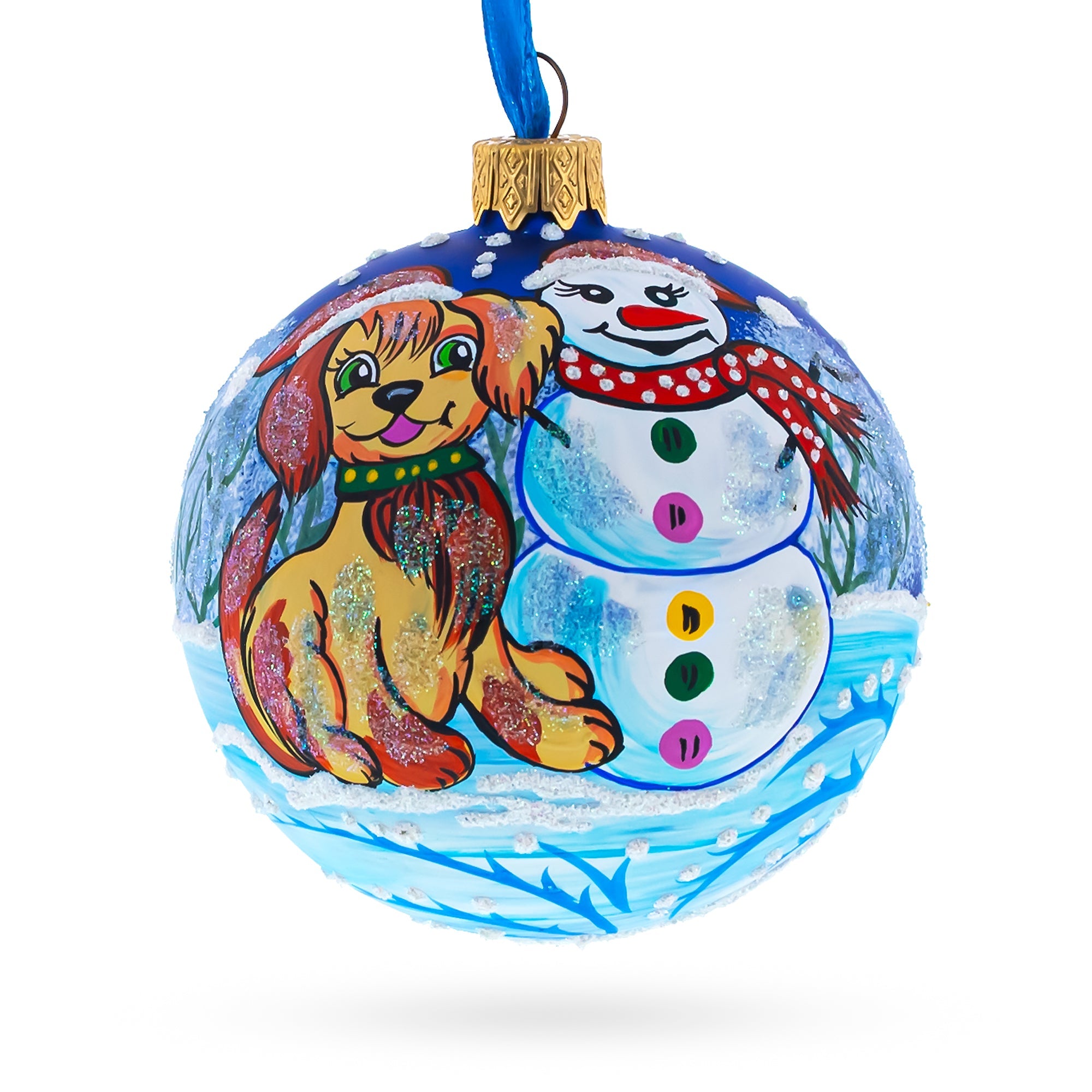 Dog and Snowman Friendship Glass Ball Christmas Ornament 3.25 Inches