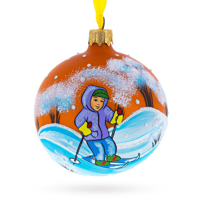 Boy Skiing Glass Ball Christmas Ornament 3.25 Inches BestPysanky
