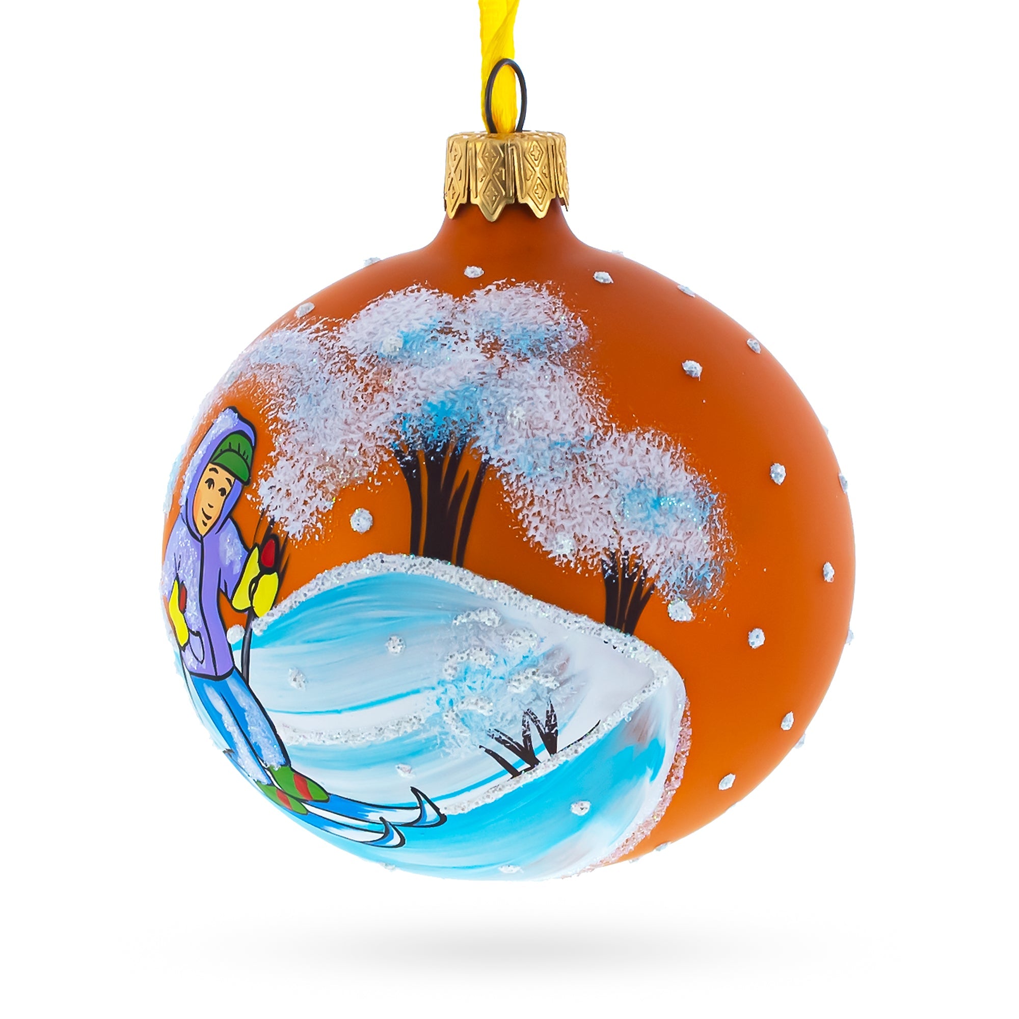 Boy Skiing Glass Ball Christmas Ornament 3.25 Inches BestPysanky