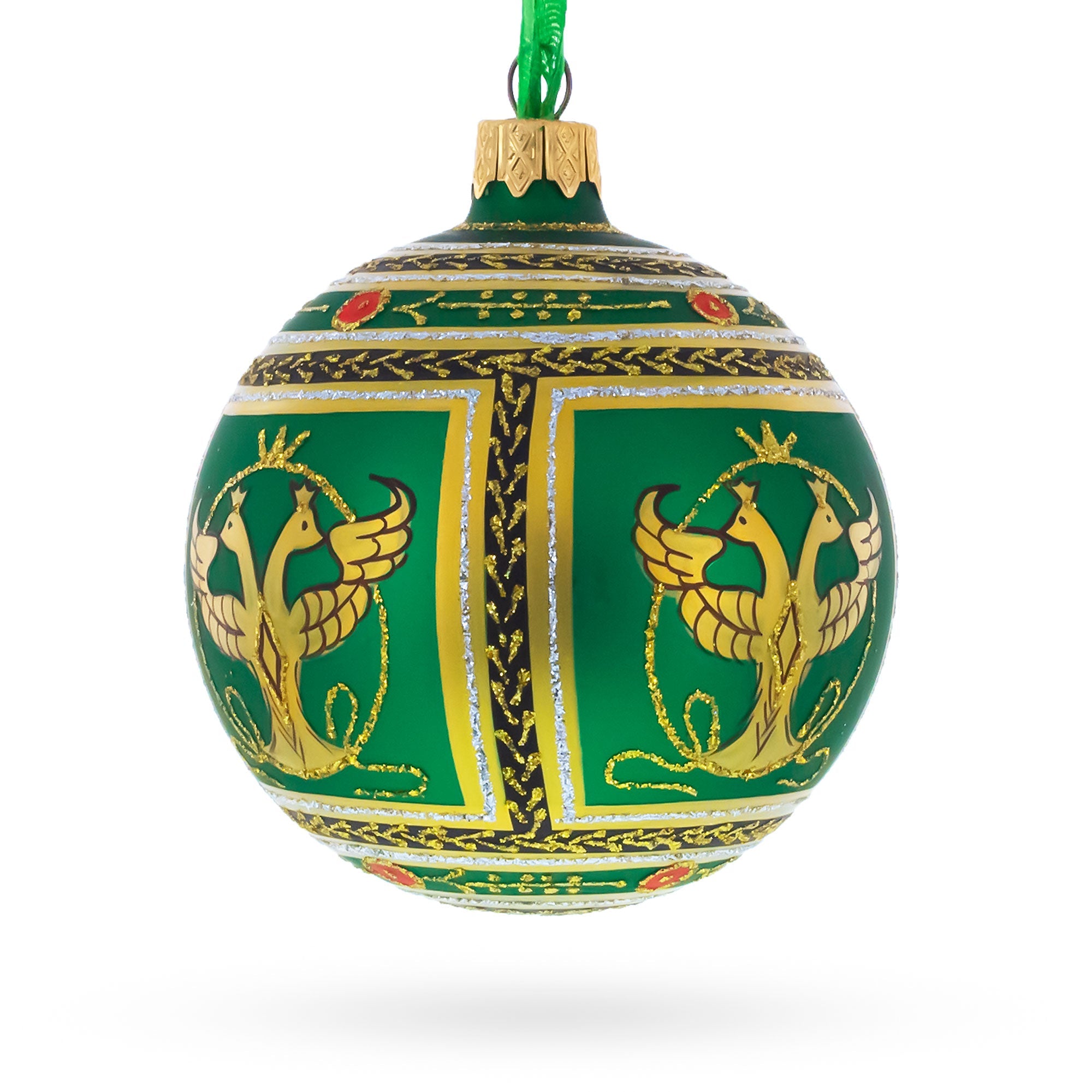 1912 Napoleonic Royal Green Glass Ball Christmas Ornament 3.25 Inches BestPysanky