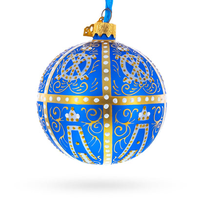 1896 Twelve Monograms Royal Blue Glass Ball Christmas Ornament 3.25 Inches