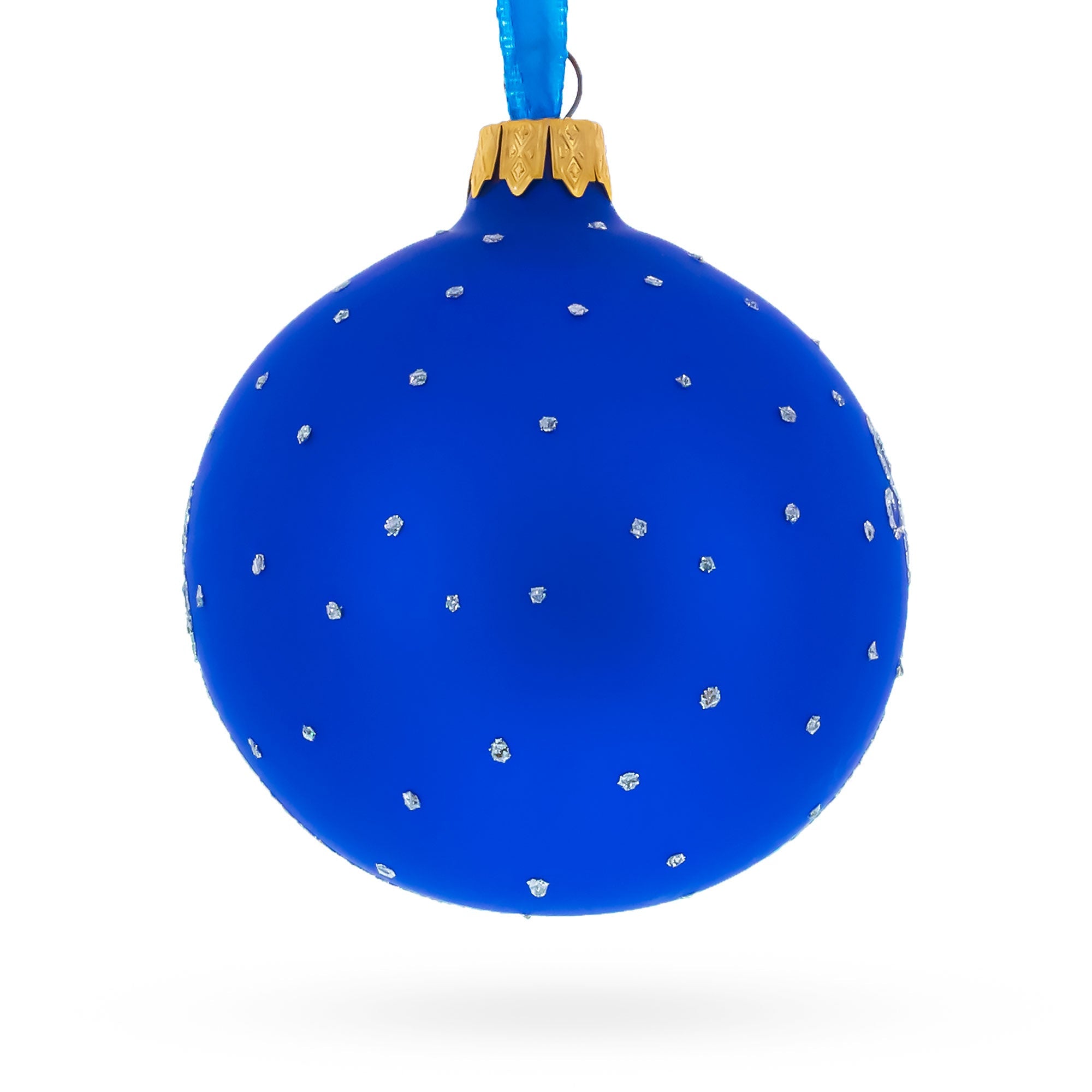 Winter Wonderland Skiing Blue Glass Ball Christmas Ornament 3.25 Inches