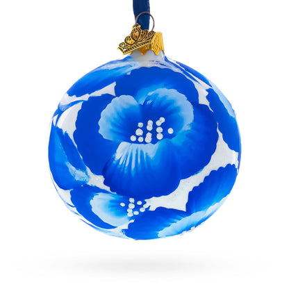 Pansies Flowers on White Glass Ball Christmas Ornament 3.25 Inches