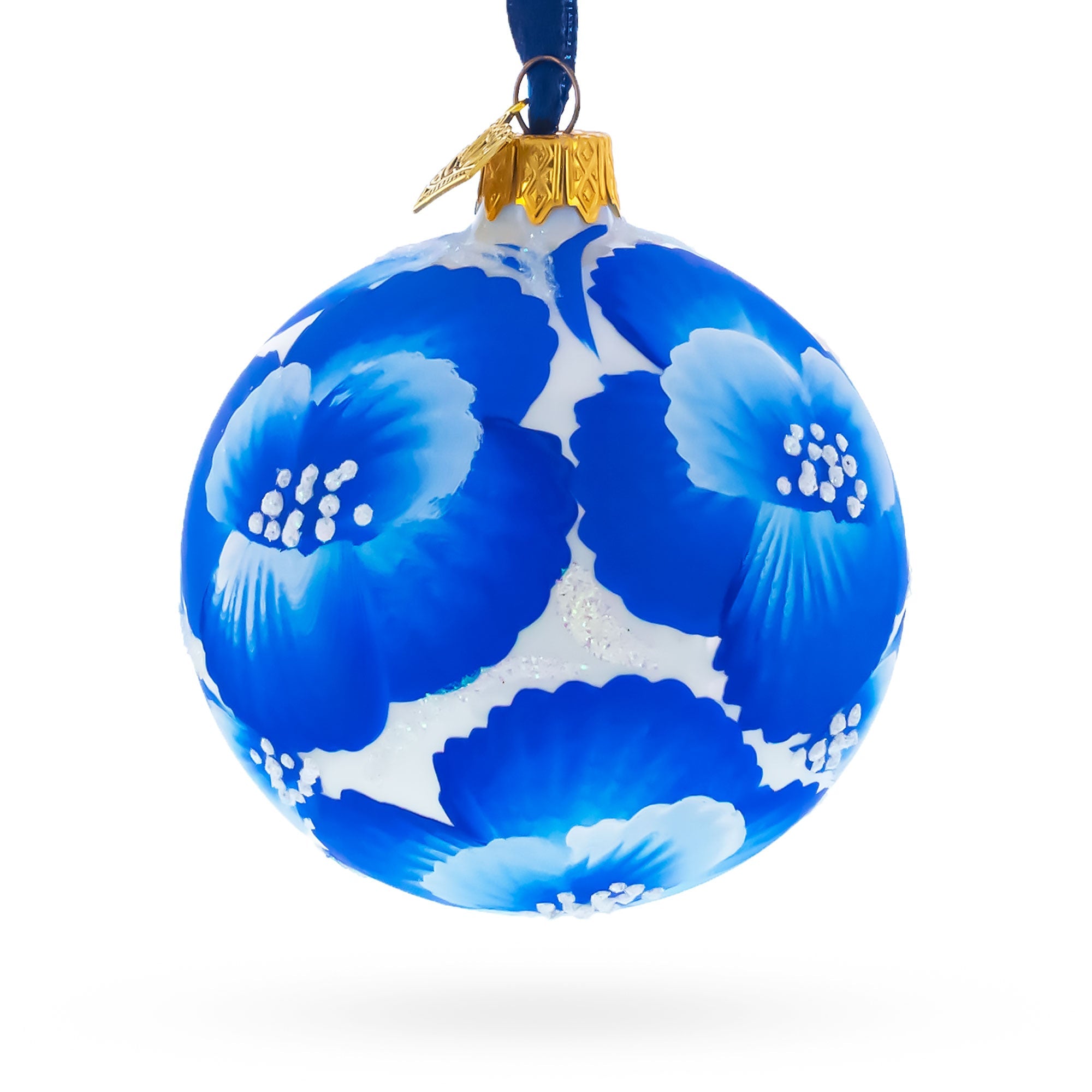 Pansies Flowers on White Glass Ball Christmas Ornament 3.25 Inches