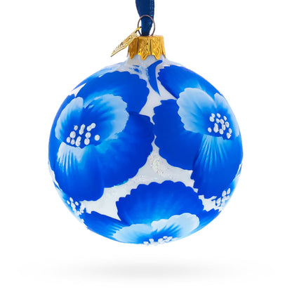 Pansies Flowers on White Glass Ball Christmas Ornament 3.25 Inches