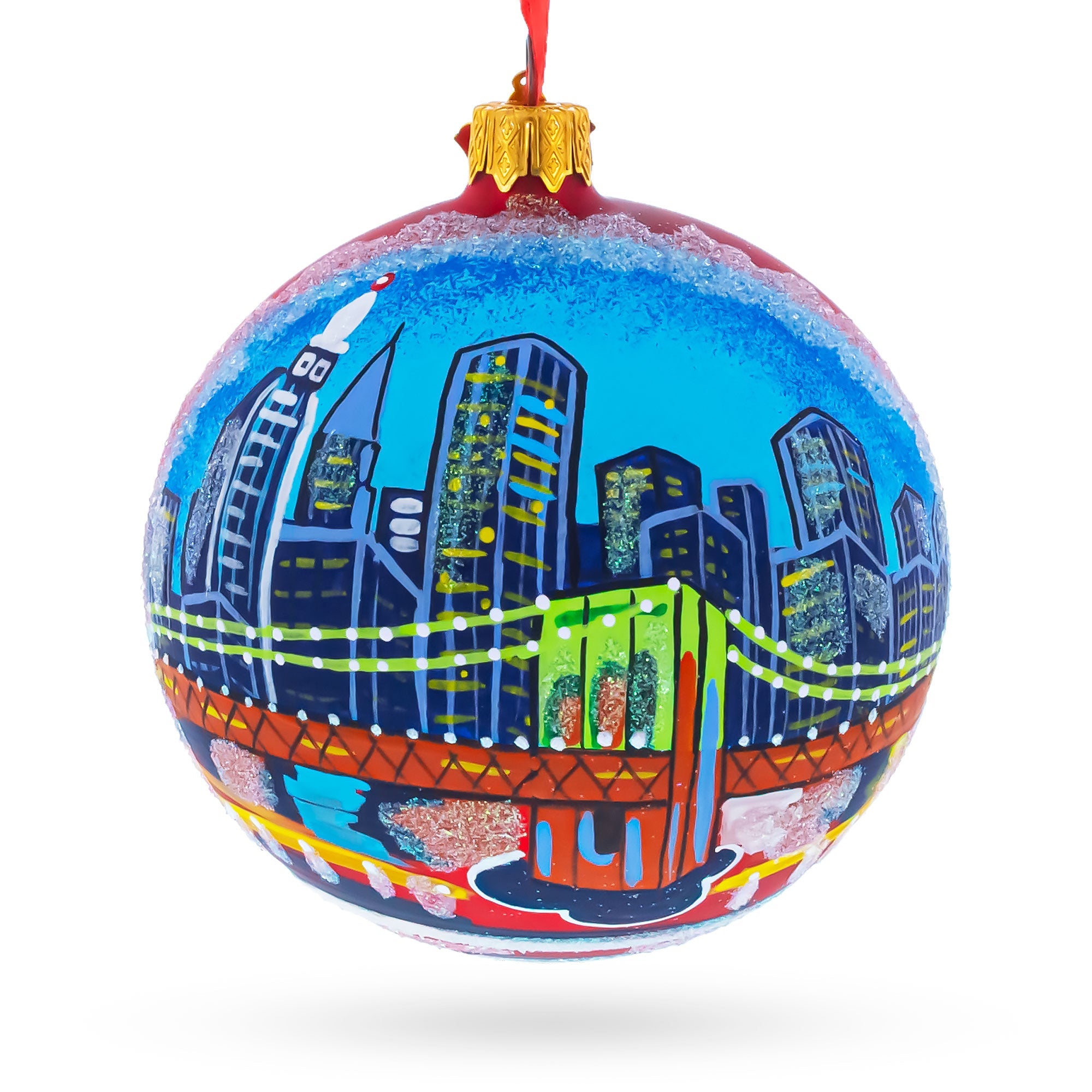 Brooklyn Bridge, New York Glass Ball Christmas Ornament 4 Inches