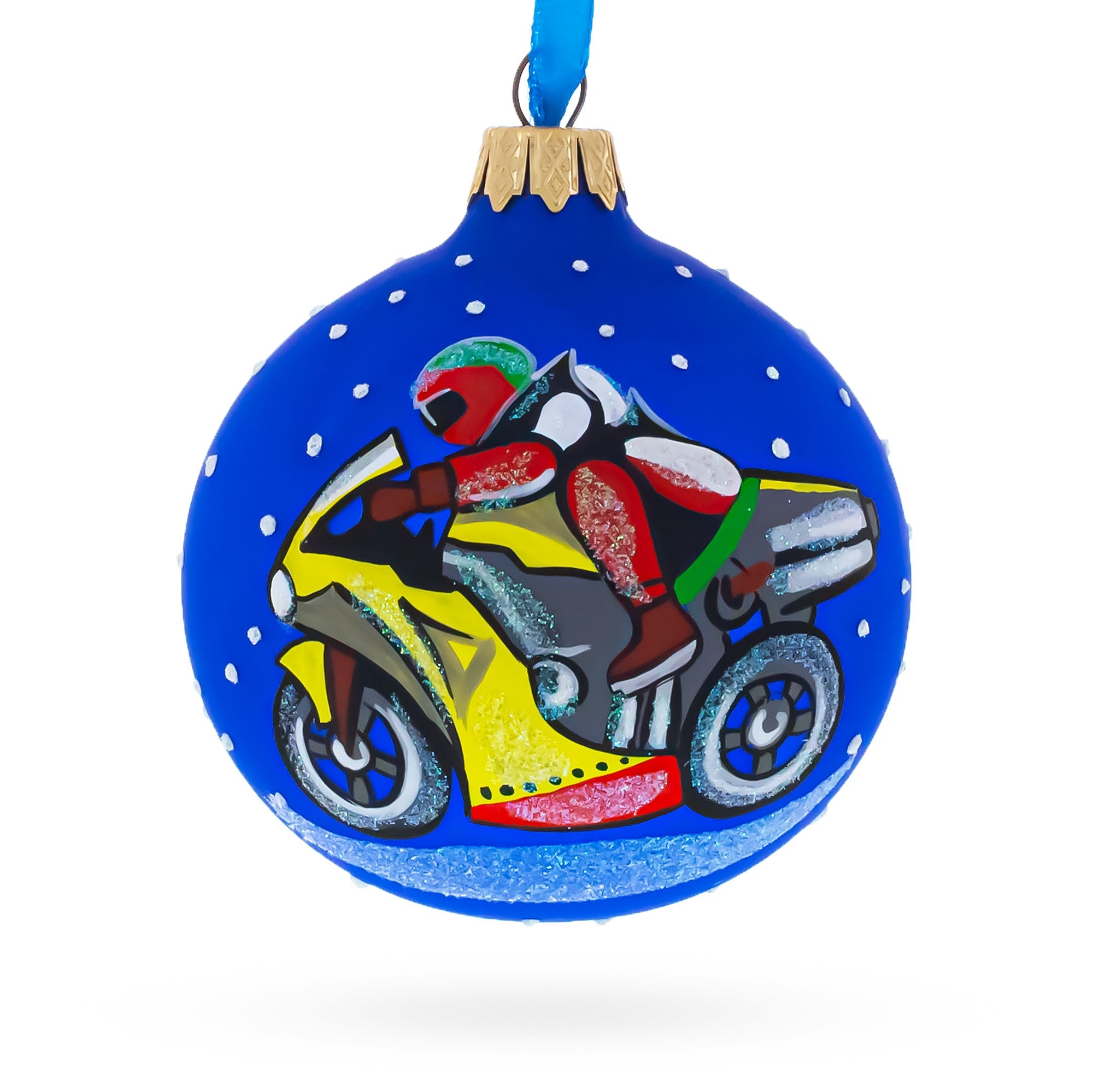 Motorcycle Glass Ball Christmas Ornament 3.25 Inches