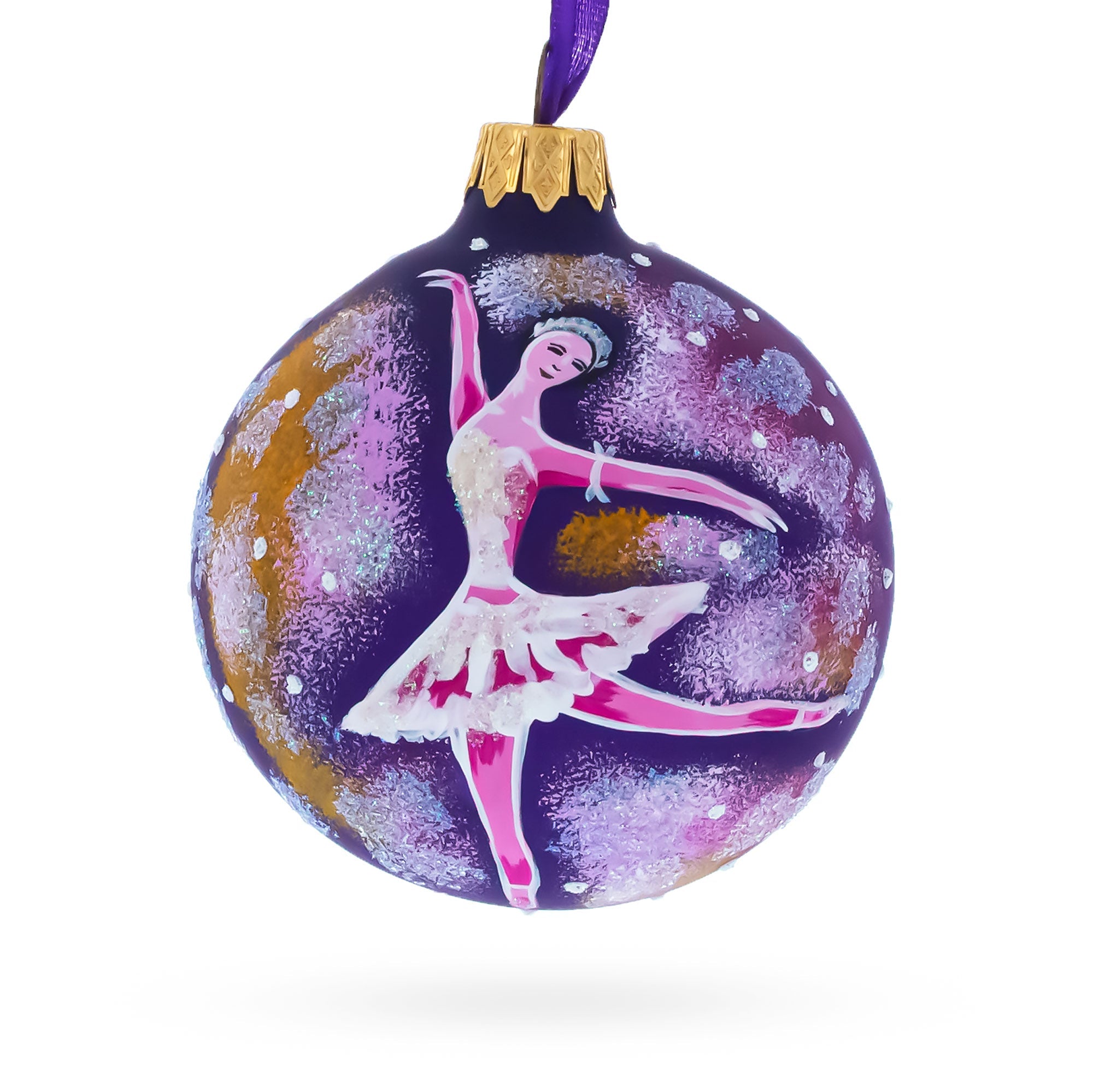 Ballet Dancer on Purple Glass Ball Christmas Ornament 3.25 Inches