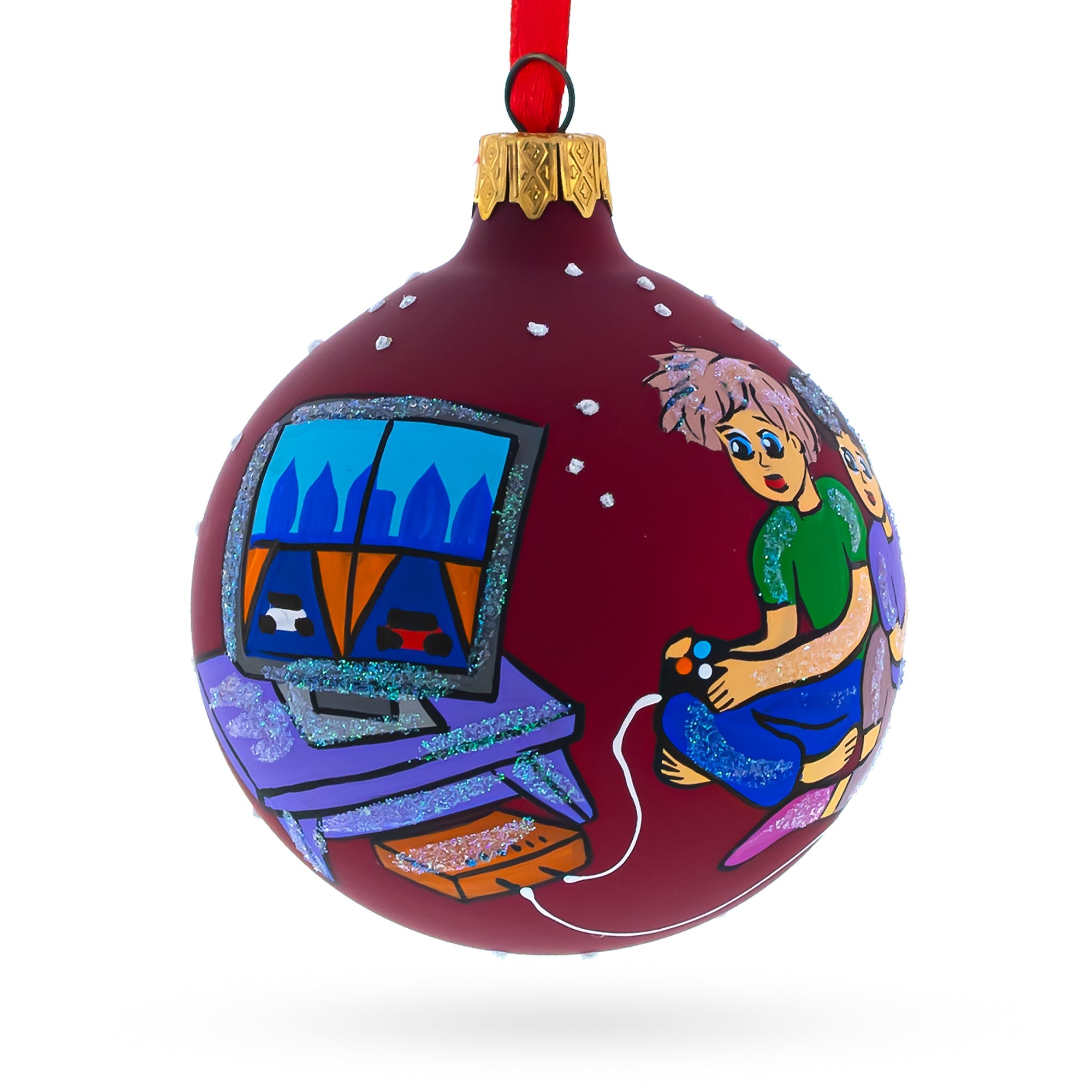 Video Gamer Glass Ball Christmas Ornament 3.25 Inches