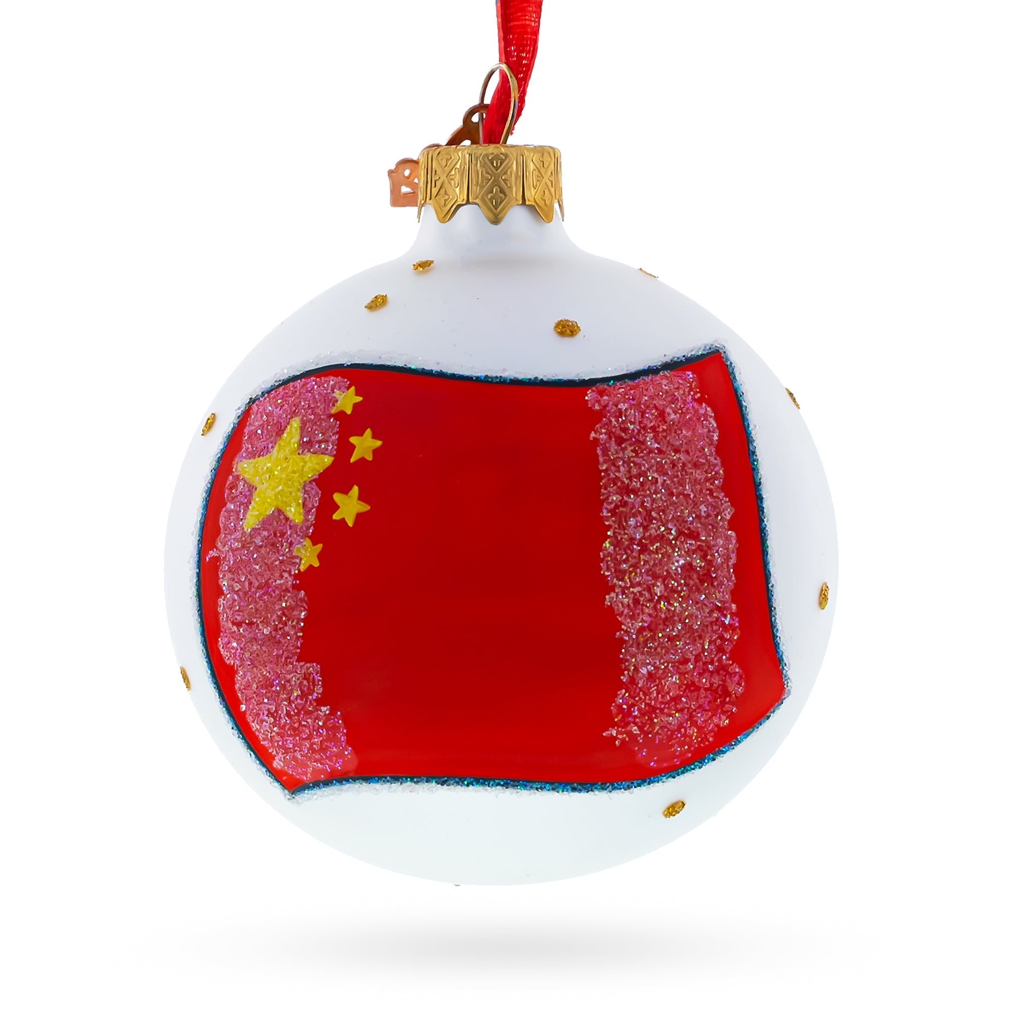 Flag of China Glass Ball Christmas Ornament 3.25 Inches