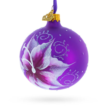 Purple Lily Blossoms Glass Ball Christmas Ornament 3.25 Inches