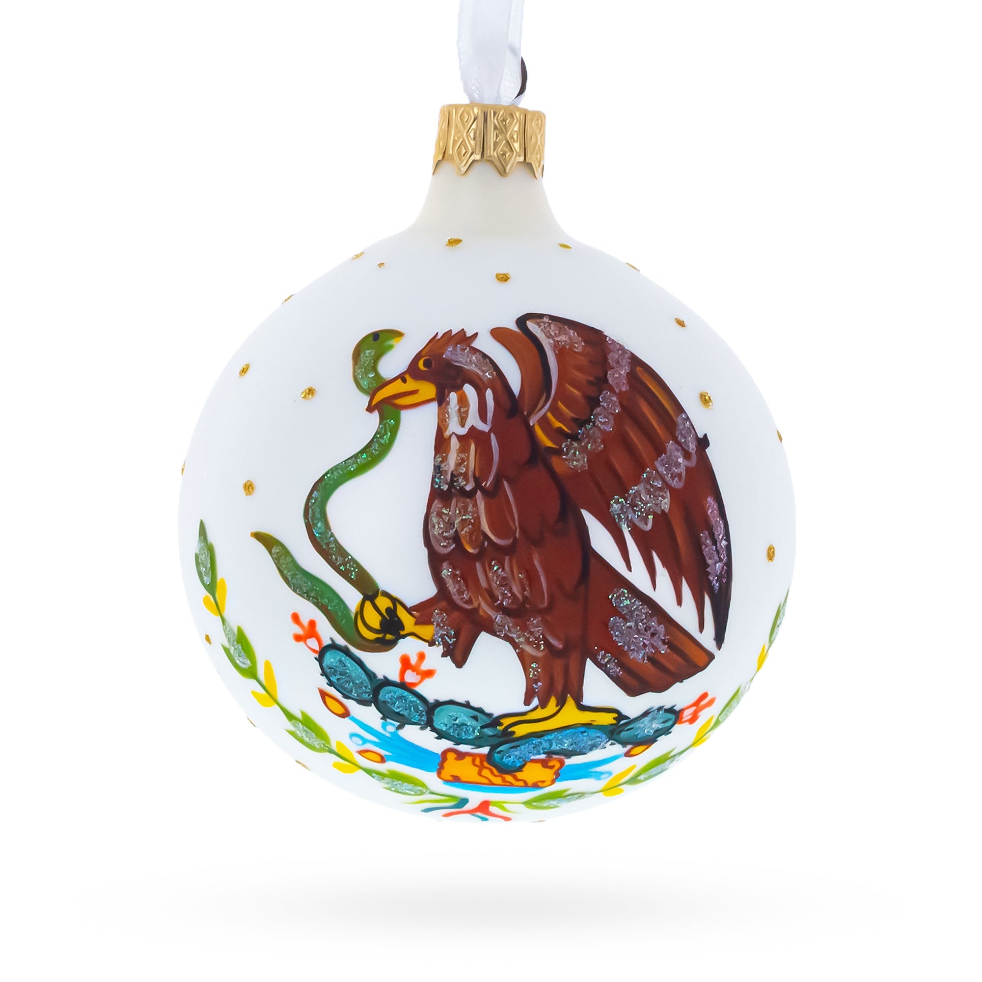 Mexico Coat of Arms Glass Ball Christmas Ornament 3.25 Inches