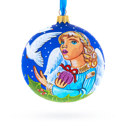 Angel with Peace Pigeons Glass Ball Christmas Ornament 4 Inches