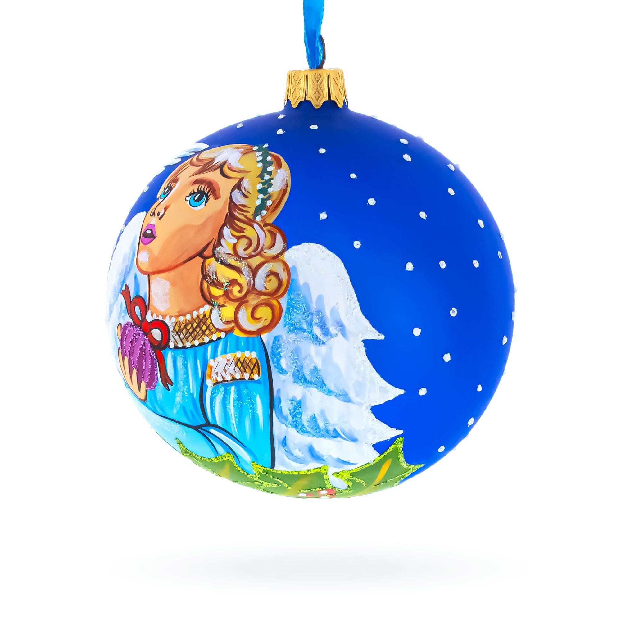 Angel with Peace Pigeons Glass Ball Christmas Ornament 4 Inches