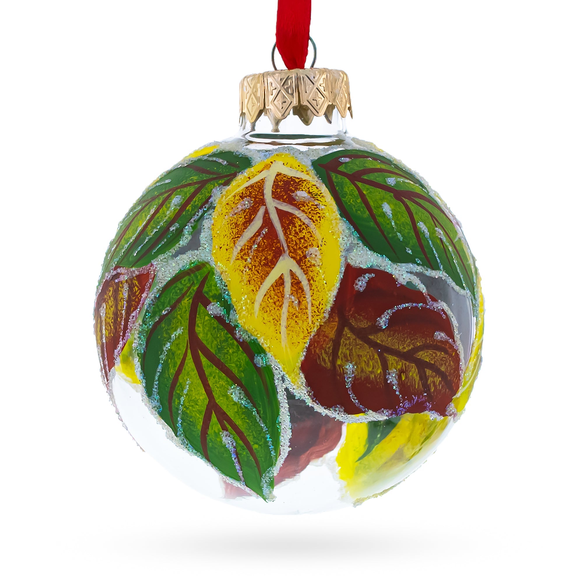 Red Cardinals in Winter Scene Glass Ball Christmas Ornament 3.25 Inches