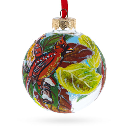Red Cardinals in Winter Scene Glass Ball Christmas Ornament 3.25 Inches