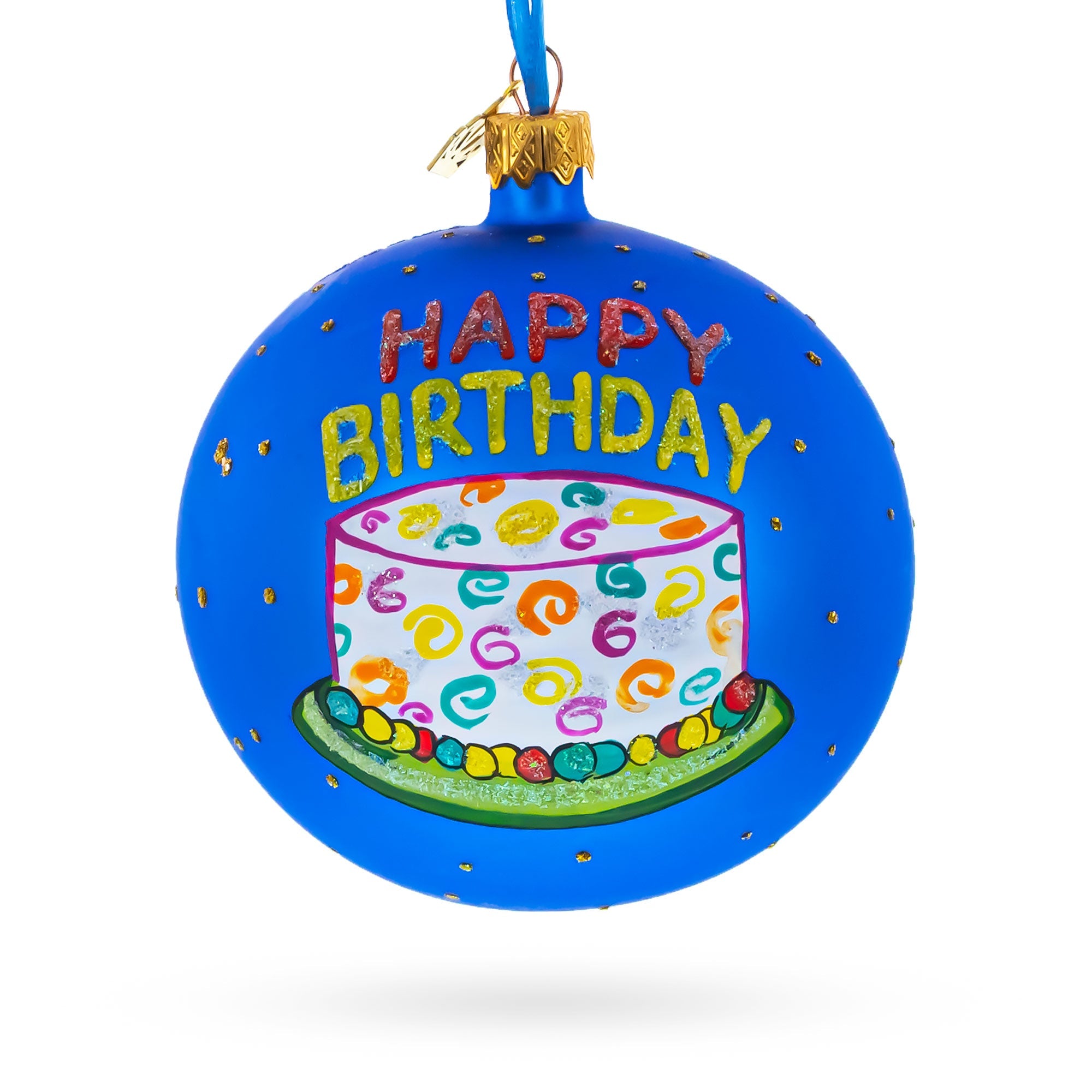 Happy Birthday Balloons & Cupcakes Glass Ball Christmas Ornament 4 Inches