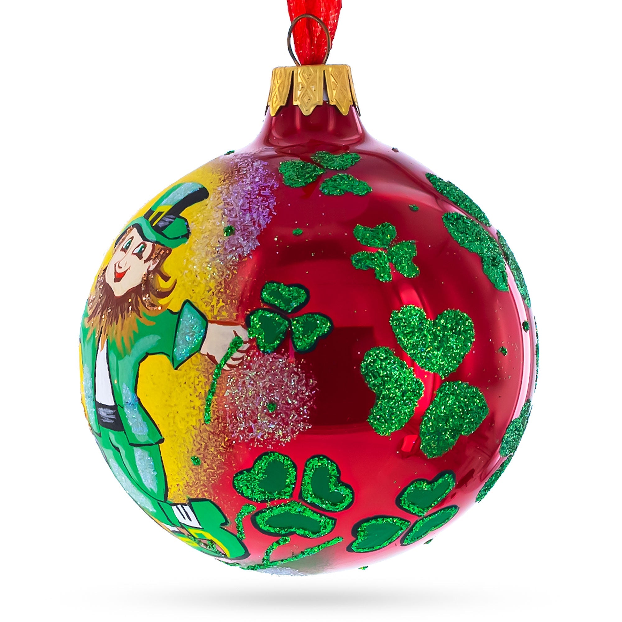 Lucky Leprechaun & Pot of Gold Glass Christmas Ornament 4 Inches BestPysanky
