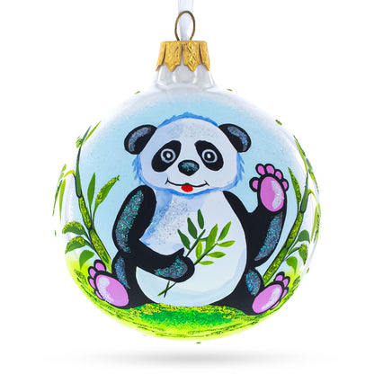 Panda with Bamboo Glass Christmas Ornament 4 Inches BestPysanky