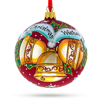 Three Bells Glass Ball Christmas Ornament 4 Inches