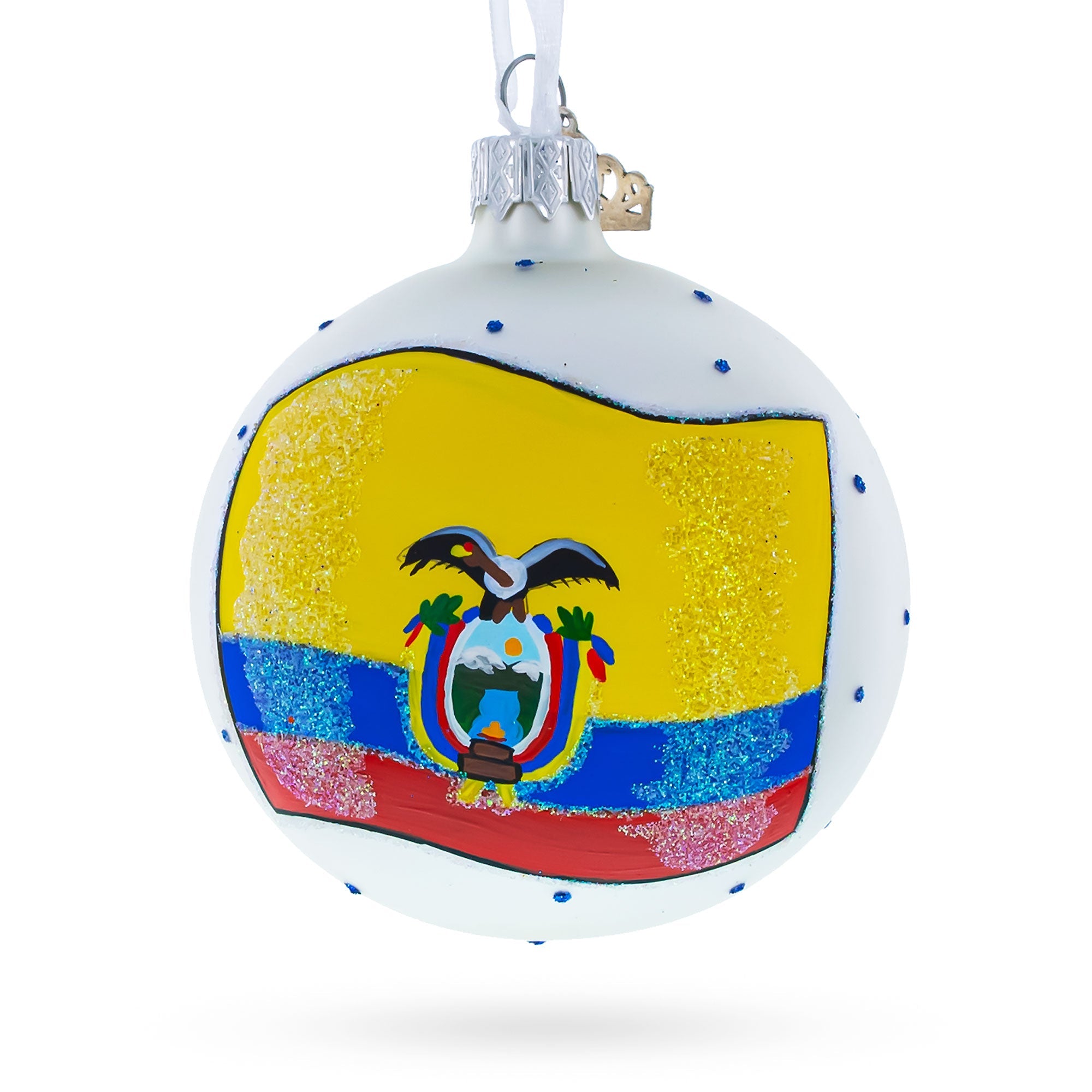 Flag of Ecuador Glass Ball Christmas Ornament 3.25 Inches