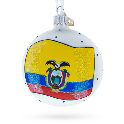 Flag of Ecuador Glass Ball Christmas Ornament 3.25 Inches