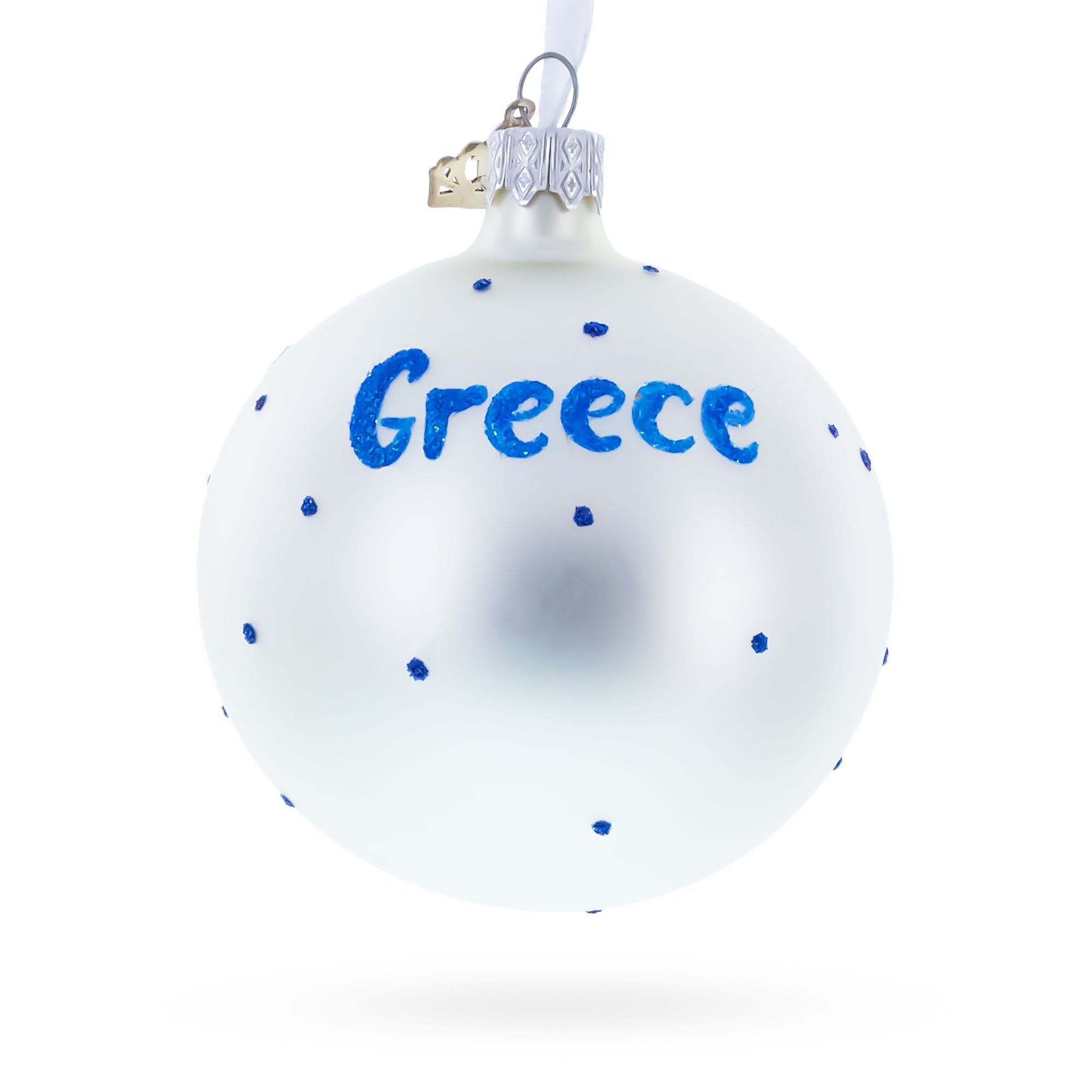 Flag of Greece Glass Ball Christmas Ornament 3.25 Inches