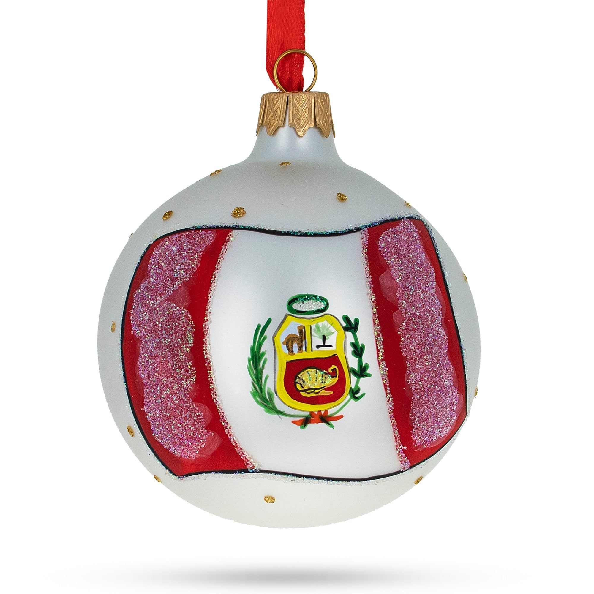 Flag of Peru Glass Ball Christmas Ornament 3.25 Inches
