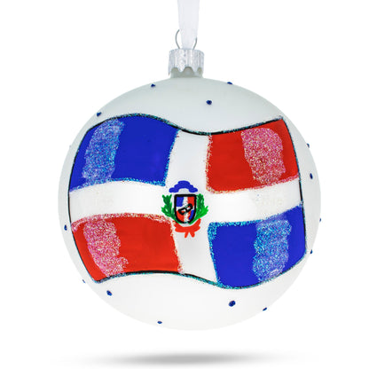 Flag of Dominican Republic Glass Ball Christmas Ornament 4 Inches