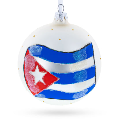 Flag of Cuba Glass Ball Christmas Ornament 4 Inches (Made in Ukraine)