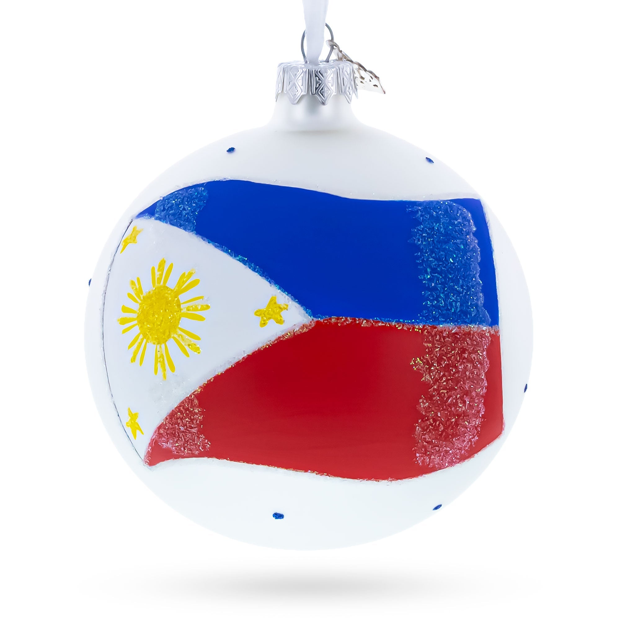Flag of Philippines Glass Ball Christmas Ornament 4 Inches